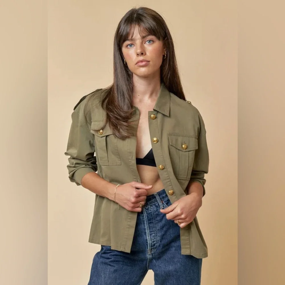 La Lavon Olive Cotton Jacket - Picture 2 of 8
